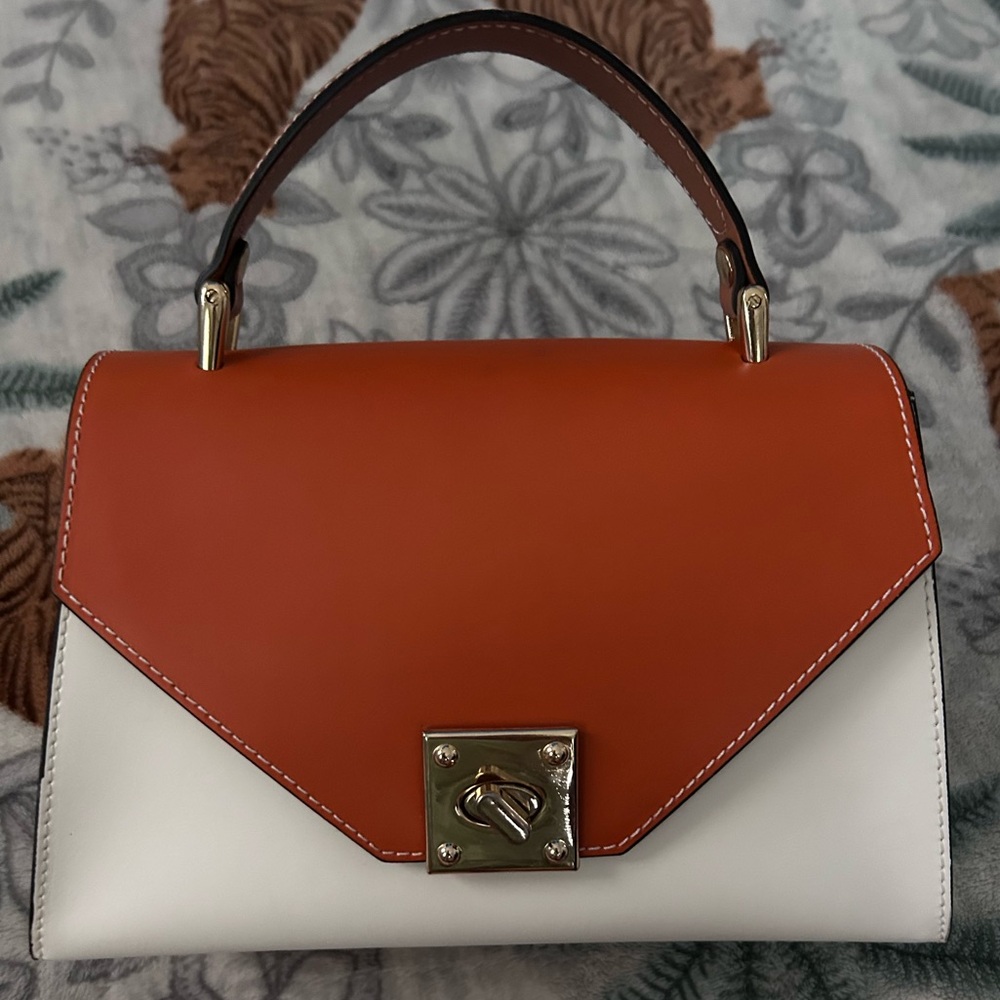 Orange and White Modern Satchel with Geometric Design made in italy a bellucci